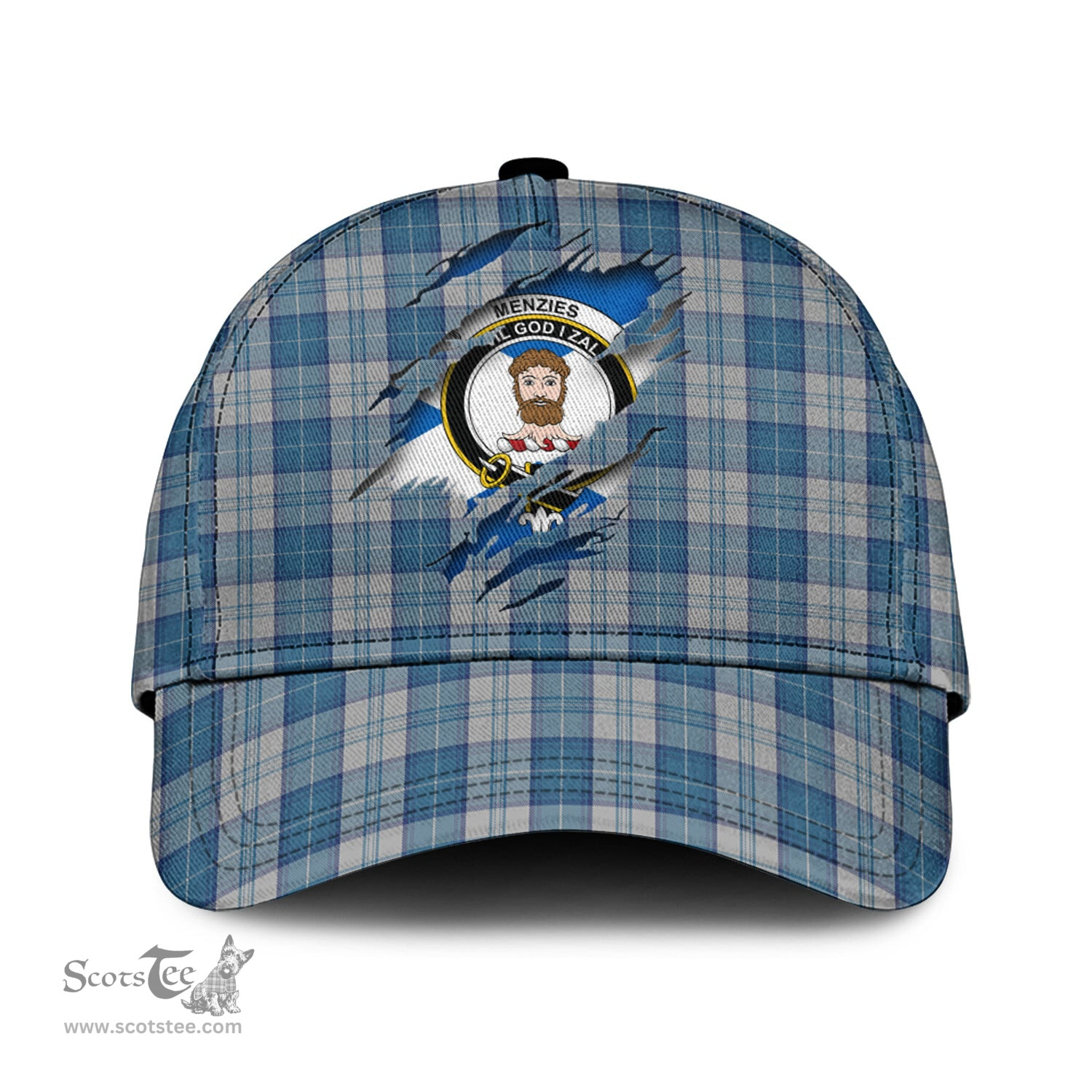 Scottish Menzies Dress Blue and White Family Crest In Me Style Tartan Cap ScotsTee Shop - Tartan Plaid - scotstee.com