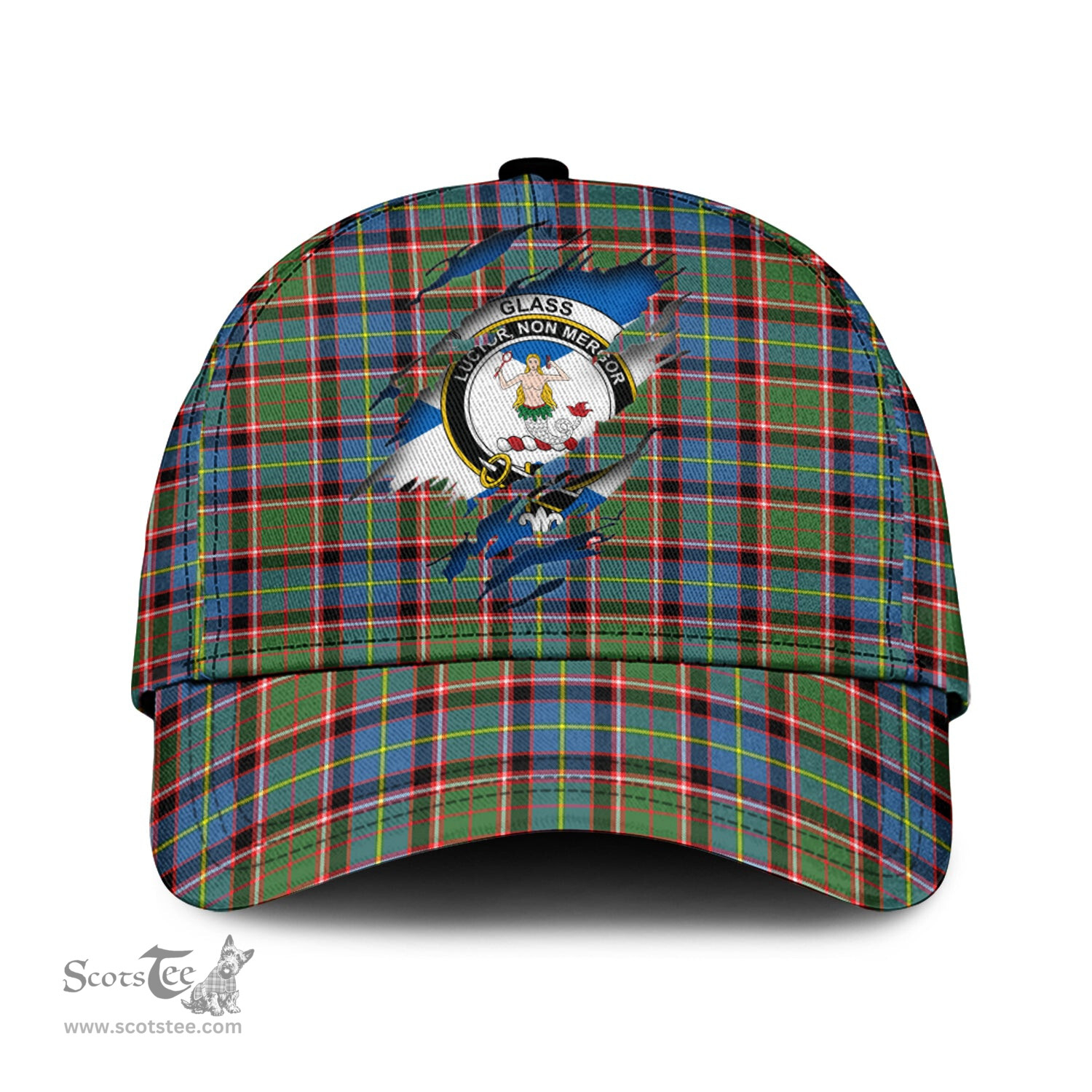 Scottish Glass Family Crest In Me Style Tartan Cap ScotsTee Shop - Tartan Plaid - scotstee.com
