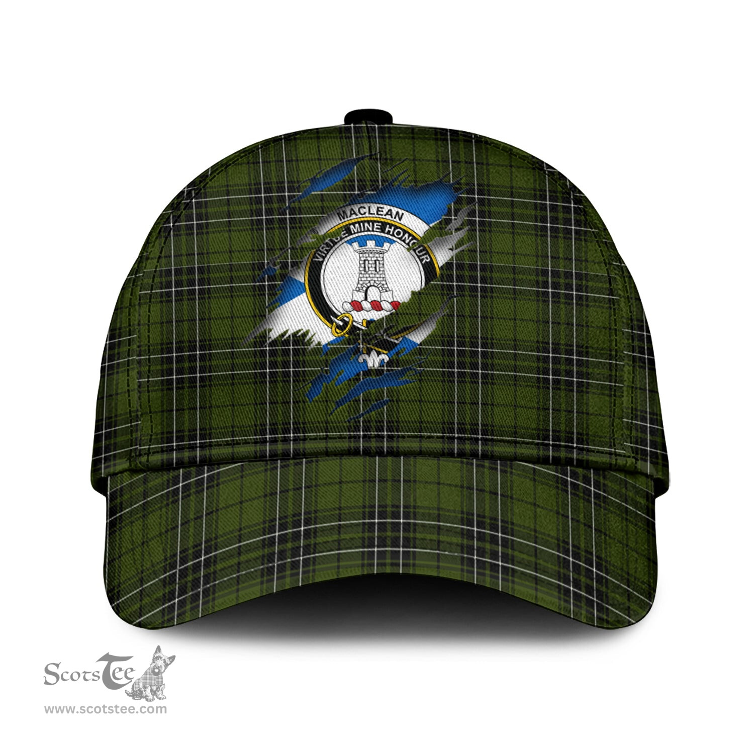 Scottish MacLean Hunting Family Crest In Me Style Tartan Cap ScotsTee Shop - Tartan Plaid - scotstee.com