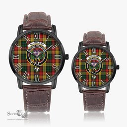 Scottish Buchanan Family Crest Quartz Watch With Leather Strap - Tartan Watch Instafamous Quartz Leather Strap Plaid Watch Scottish Plaid Tartan Plaid - ScotsTee - scotstee.com