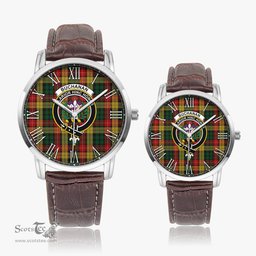 Scottish Buchanan Family Crest Quartz Watch With Leather Strap - Tartan Watch Instafamous Quartz Leather Strap Plaid Watch Scottish Plaid Tartan Plaid - ScotsTee - scotstee.com