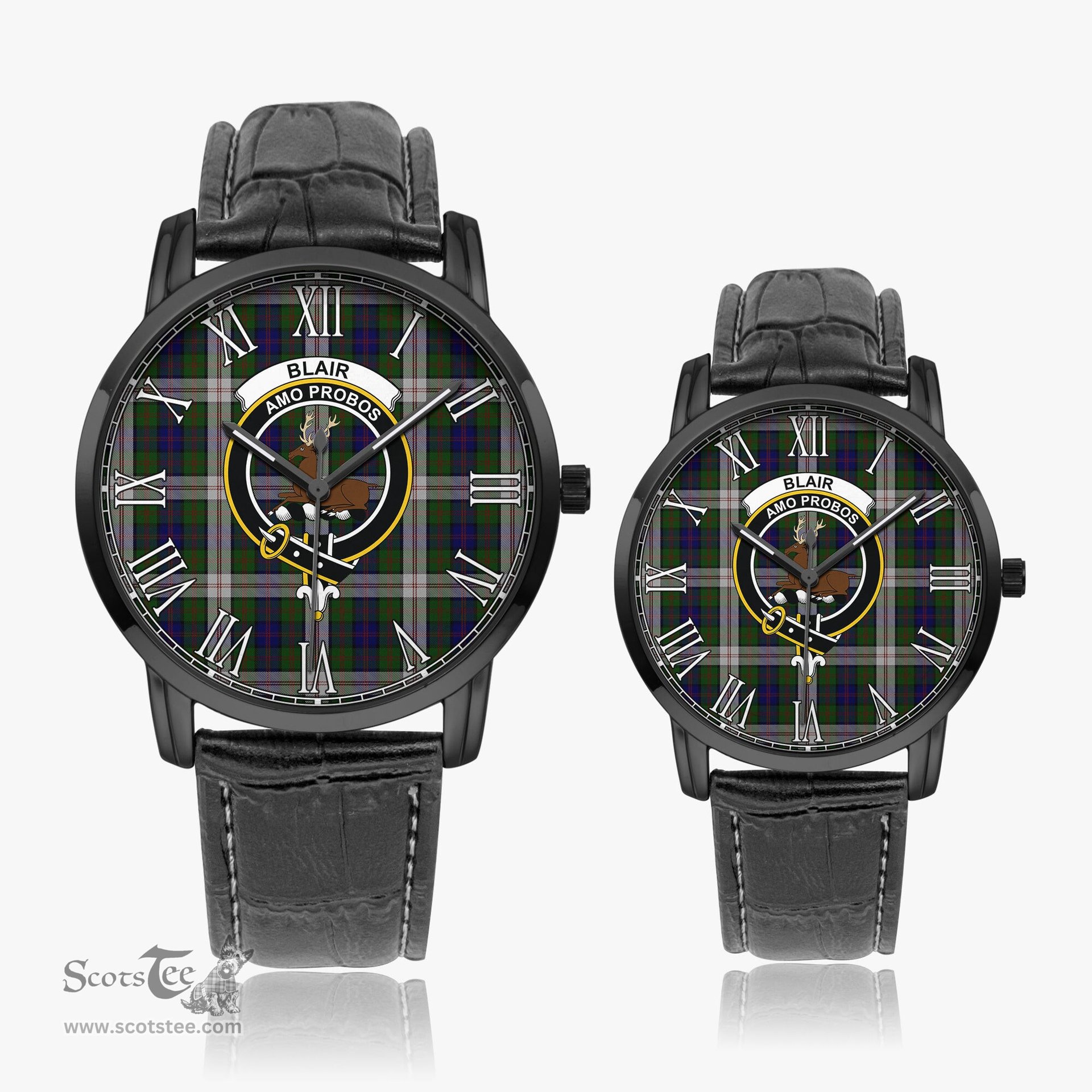 Scottish Blair Dress Family Crest Quartz Watch With Leather Strap - Tartan Watch Instafamous Quartz Leather Strap Plaid Watch Scottish Plaid Tartan Plaid - ScotsTee - scotstee.com