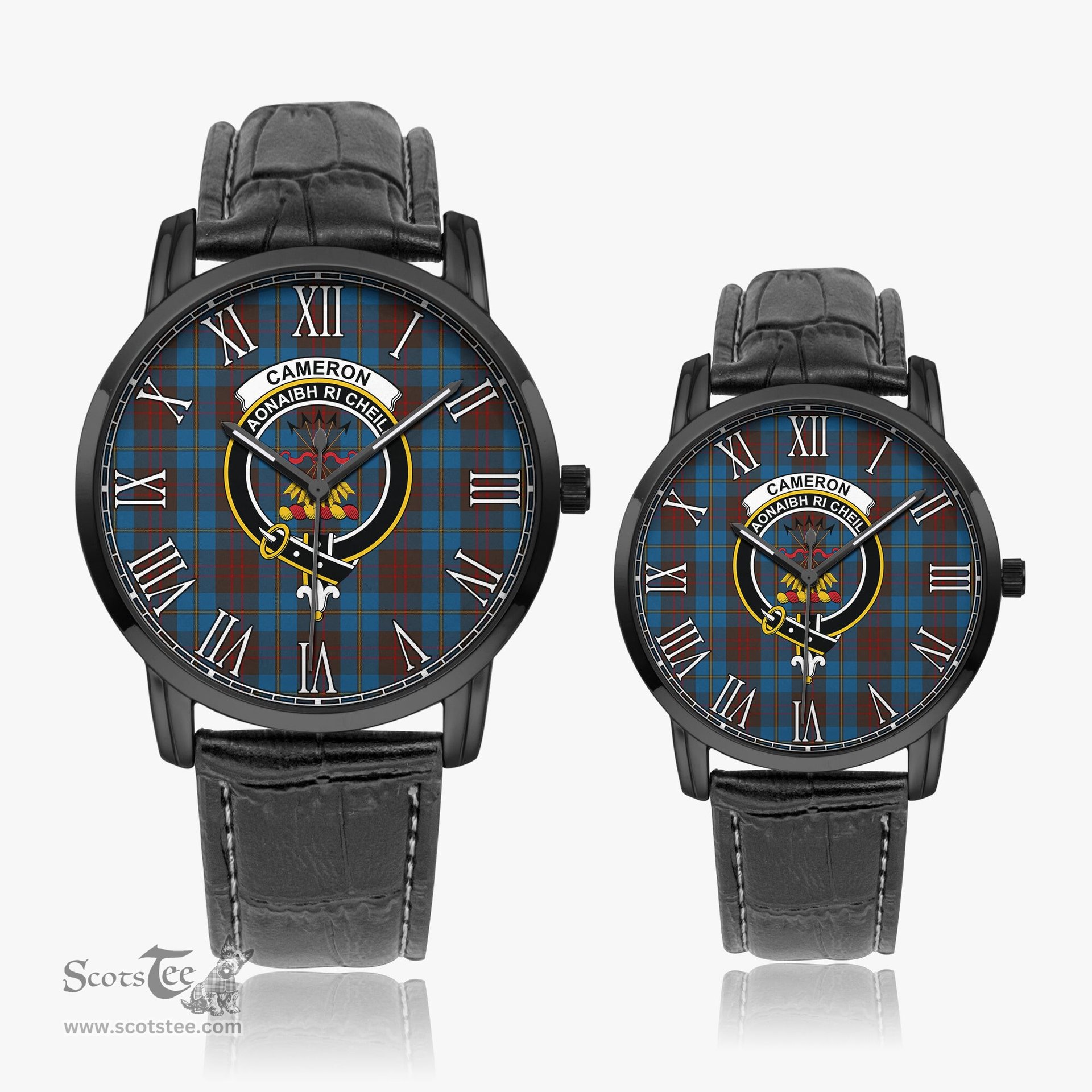 Scottish Cameron Hunting Family Crest Quartz Watch With Leather Strap - Tartan Watch Instafamous Quartz Leather Strap Plaid Watch Scottish Plaid Tartan Plaid - ScotsTee - scotstee.com