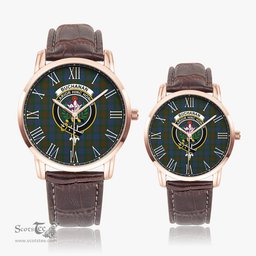 Scottish Buchanan Hunting Family Crest Quartz Watch With Leather Strap - Tartan Watch Instafamous Quartz Leather Strap Plaid Watch Scottish Plaid Tartan Plaid - ScotsTee - scotstee.com