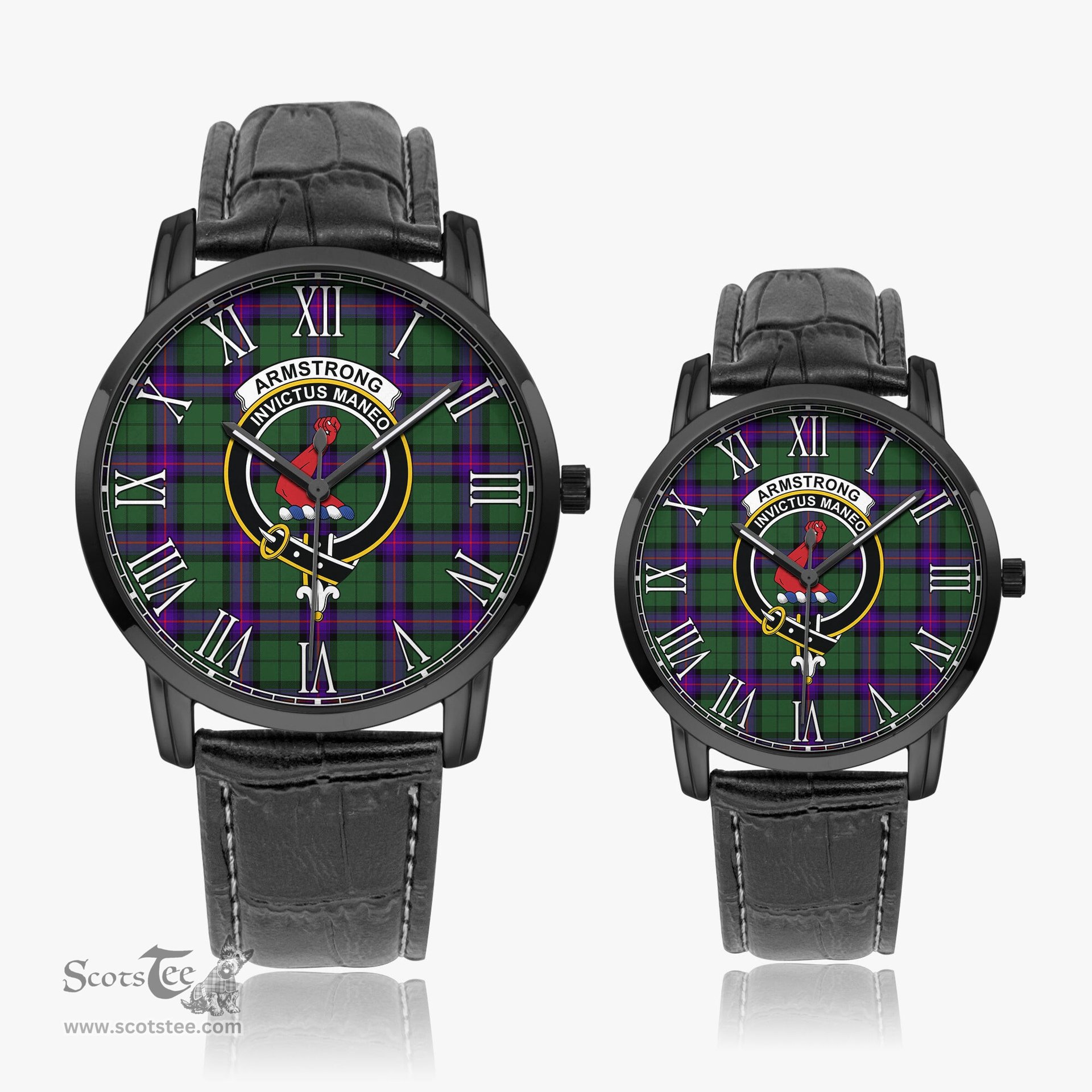 Scottish Armstrong Modern Family Crest Quartz Watch With Leather Strap - Tartan Watch Instafamous Quartz Leather Strap Plaid Watch Scottish Plaid Tartan Plaid - ScotsTee - scotstee.com