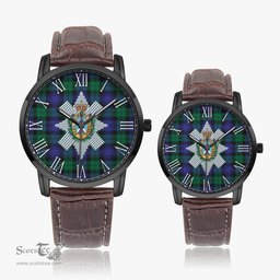 Scottish Black Watch Modern Family Crest Quartz Watch With Leather Strap - Tartan Watch Instafamous Quartz Leather Strap Plaid Watch Scottish Plaid Tartan Plaid - ScotsTee - scotstee.com