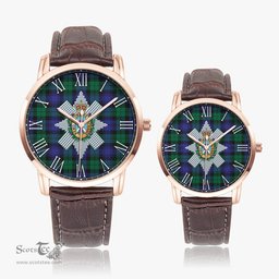 Scottish Black Watch Modern Family Crest Quartz Watch With Leather Strap - Tartan Watch Instafamous Quartz Leather Strap Plaid Watch Scottish Plaid Tartan Plaid - ScotsTee - scotstee.com