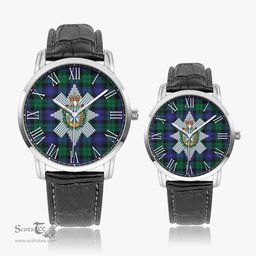 Scottish Black Watch Modern Family Crest Quartz Watch With Leather Strap - Tartan Watch Instafamous Quartz Leather Strap Plaid Watch Scottish Plaid Tartan Plaid - ScotsTee - scotstee.com