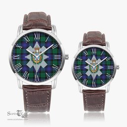 Scottish Black Watch Modern Family Crest Quartz Watch With Leather Strap - Tartan Watch Instafamous Quartz Leather Strap Plaid Watch Scottish Plaid Tartan Plaid - ScotsTee - scotstee.com
