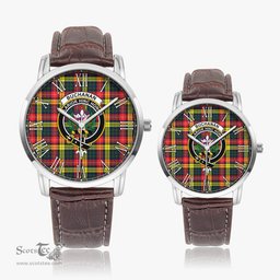 Scottish Buchanan Modern Family Crest Quartz Watch With Leather Strap - Tartan Watch Instafamous Quartz Leather Strap Plaid Watch Scottish Plaid Tartan Plaid - ScotsTee - scotstee.com
