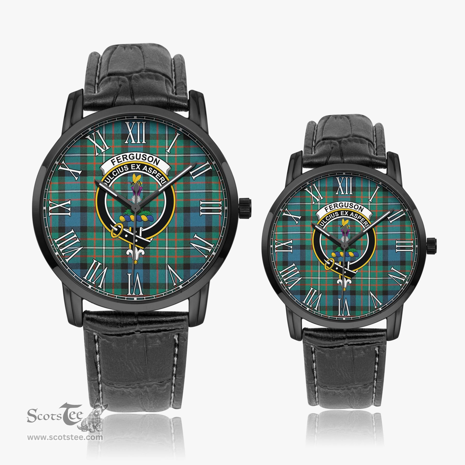 Scottish Ferguson Ancient Family Crest Quartz Watch With Leather Strap - Tartan Watch Instafamous Quartz Leather Strap Plaid Watch Scottish Plaid Tartan Plaid - ScotsTee - scotstee.com