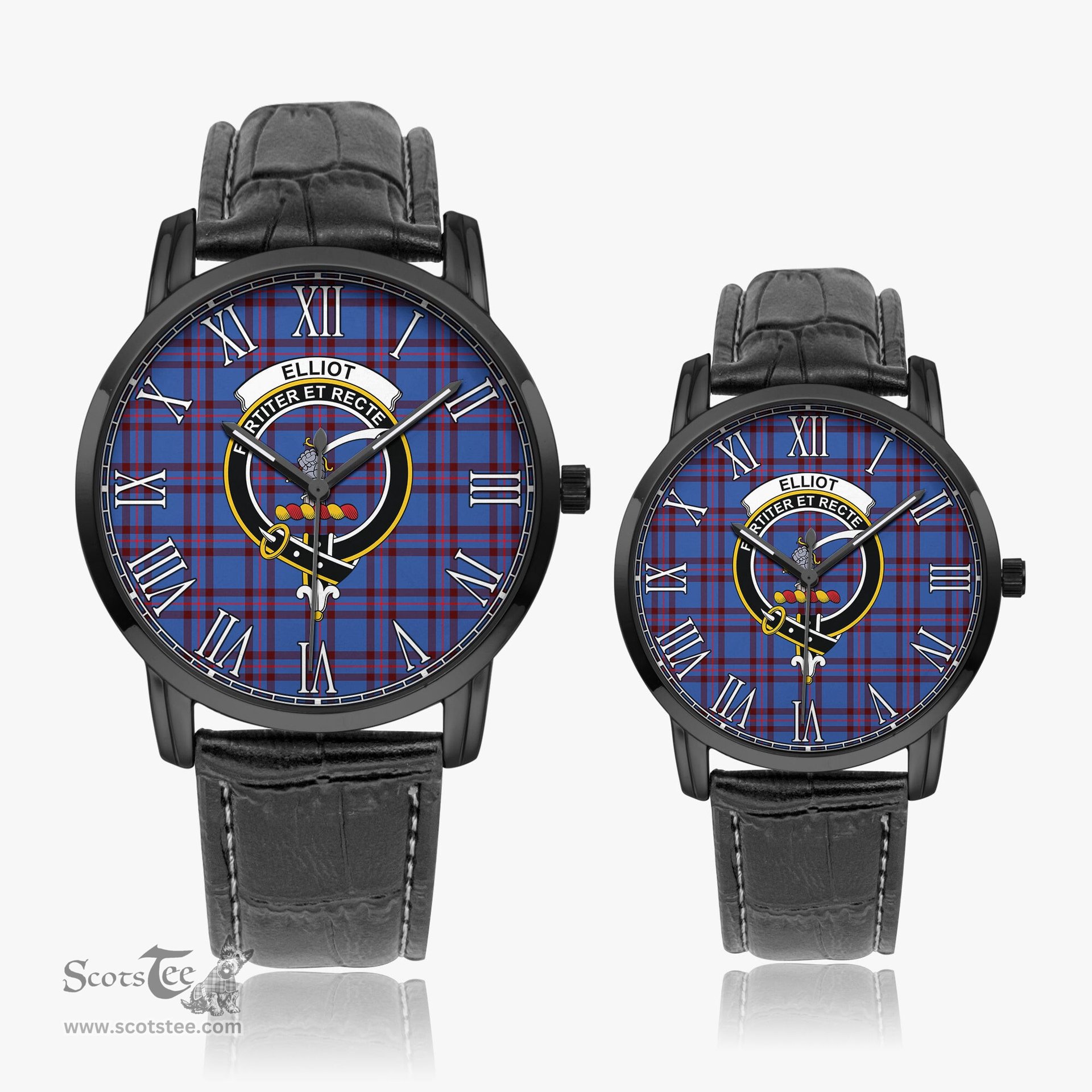 Scottish Elliot Modern Family Crest Quartz Watch With Leather Strap - Tartan Watch Instafamous Quartz Leather Strap Plaid Watch Scottish Plaid Tartan Plaid - ScotsTee - scotstee.com