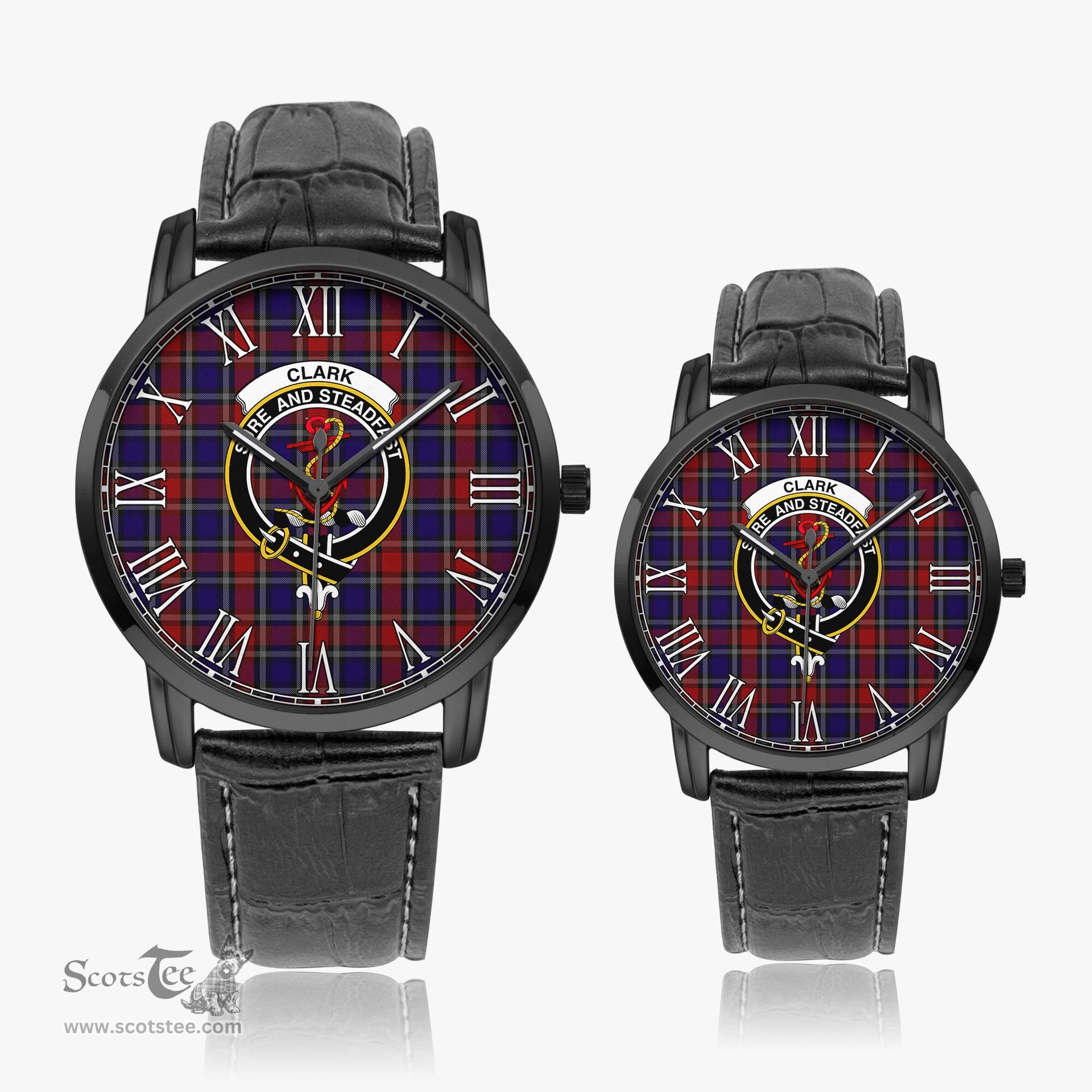 Scottish Clark Red Family Crest Quartz Watch With Leather Strap - Tartan Watch Instafamous Quartz Leather Strap Plaid Watch Scottish Plaid Tartan Plaid - ScotsTee - scotstee.com