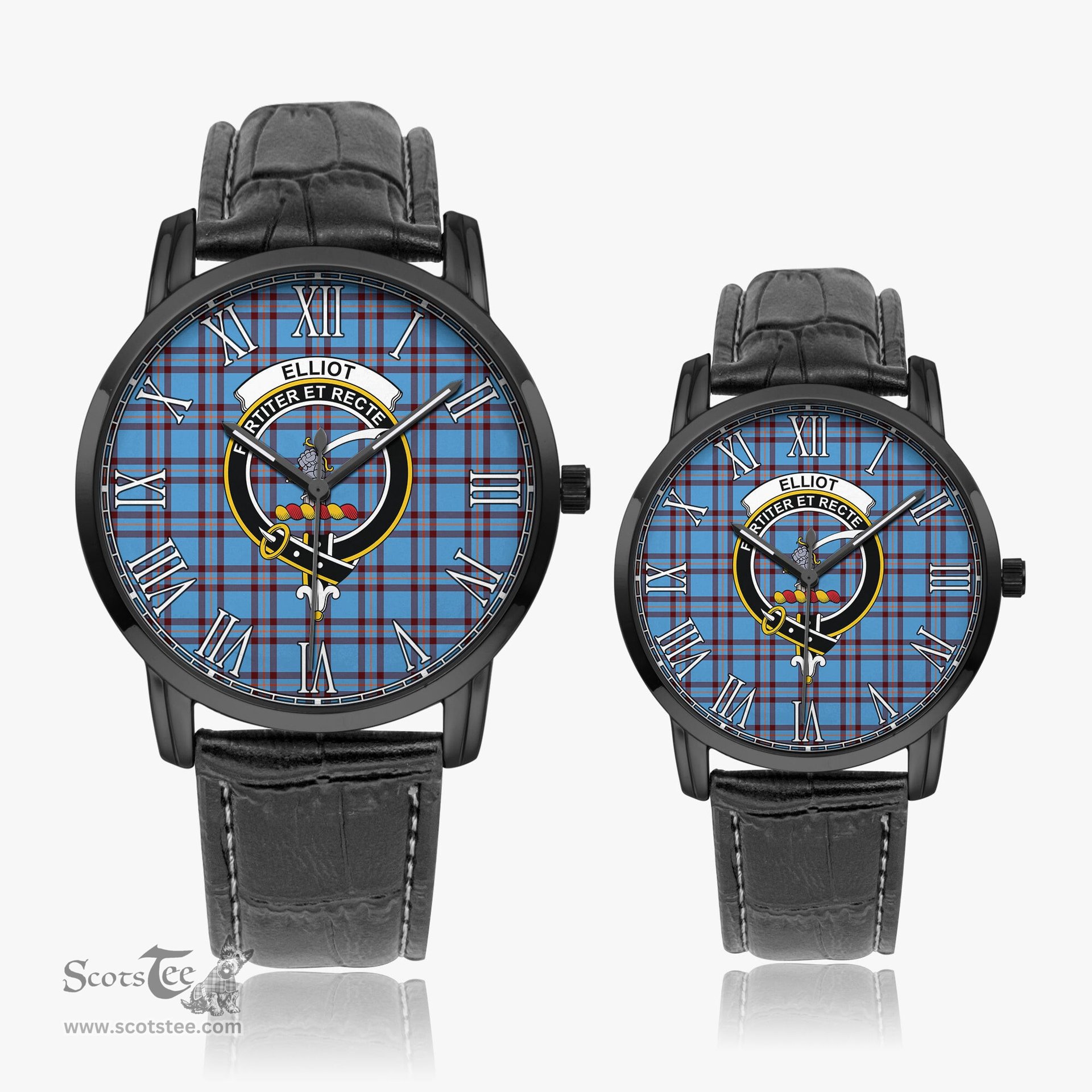 Scottish Elliot Ancient Family Crest Quartz Watch With Leather Strap - Tartan Watch Instafamous Quartz Leather Strap Plaid Watch Scottish Plaid Tartan Plaid - ScotsTee - scotstee.com
