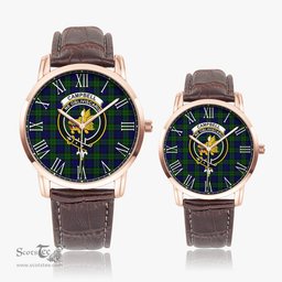 Scottish Campbell Modern Family Crest Quartz Watch With Leather Strap - Tartan Watch Instafamous Quartz Leather Strap Plaid Watch Scottish Plaid Tartan Plaid - ScotsTee - scotstee.com