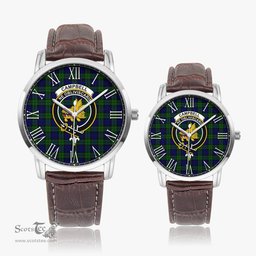 Scottish Campbell Modern Family Crest Quartz Watch With Leather Strap - Tartan Watch Instafamous Quartz Leather Strap Plaid Watch Scottish Plaid Tartan Plaid - ScotsTee - scotstee.com