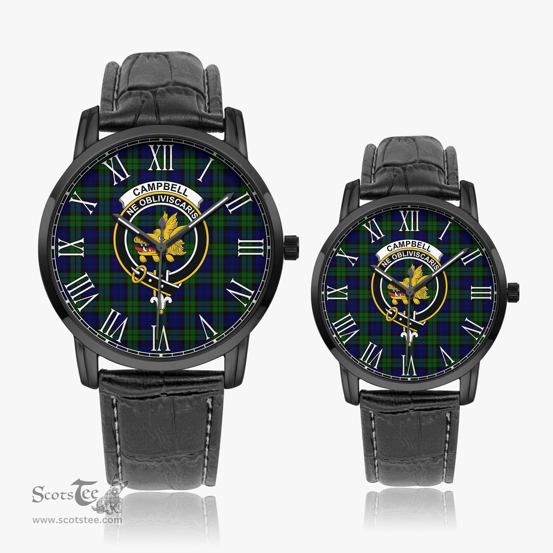 Scottish Campbell Modern Family Crest Quartz Watch With Leather Strap - Tartan Watch Instafamous Quartz Leather Strap Plaid Watch Scottish Plaid Tartan Plaid - ScotsTee - scotstee.com