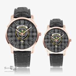 Scottish Douglas Grey Family Crest Quartz Watch With Leather Strap - Tartan Watch Instafamous Quartz Leather Strap Plaid Watch Scottish Plaid Tartan Plaid - ScotsTee - scotstee.com