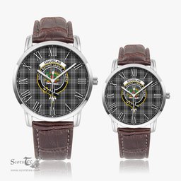 Scottish Douglas Grey Family Crest Quartz Watch With Leather Strap - Tartan Watch Instafamous Quartz Leather Strap Plaid Watch Scottish Plaid Tartan Plaid - ScotsTee - scotstee.com