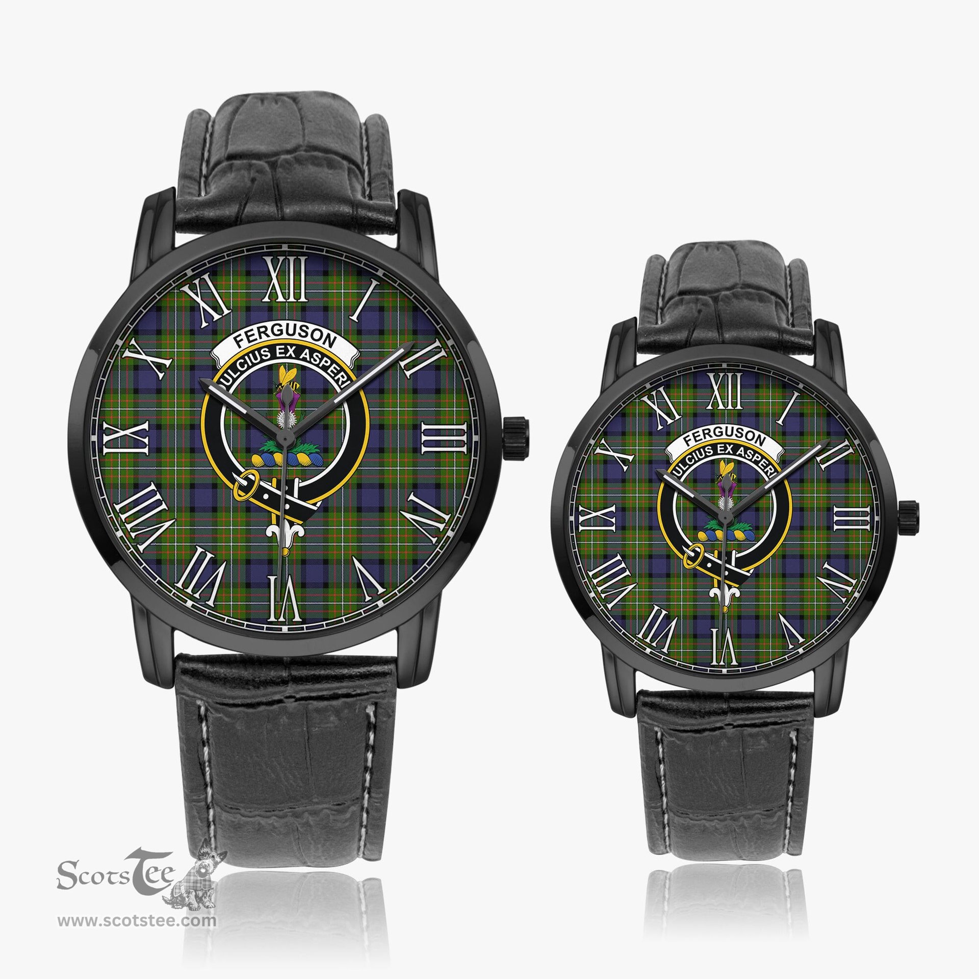 Scottish Ferguson Modern Family Crest Quartz Watch With Leather Strap - Tartan Watch Instafamous Quartz Leather Strap Plaid Watch Scottish Plaid Tartan Plaid - ScotsTee - scotstee.com