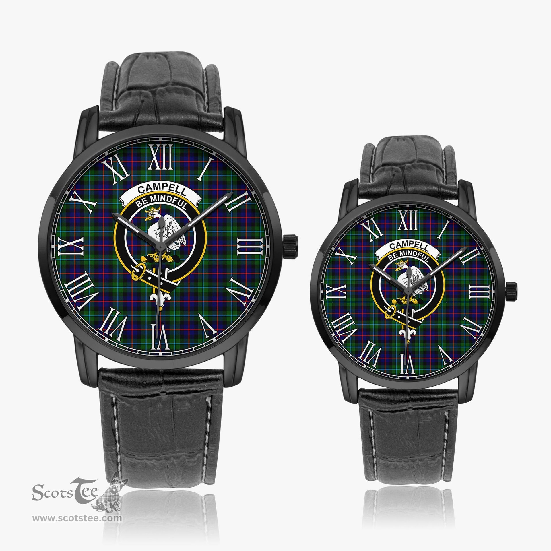 Scottish Campbell of Cawdor Modern Family Crest Quartz Watch With Leather Strap - Tartan Watch Instafamous Quartz Leather Strap Plaid Watch Scottish Plaid Tartan Plaid - ScotsTee - scotstee.com