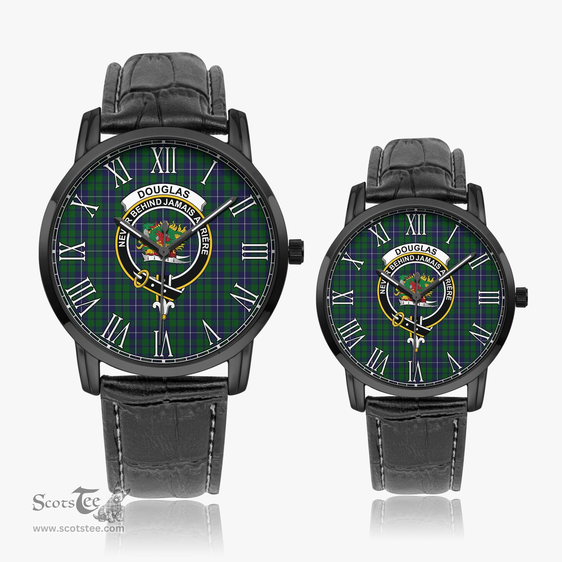 Scottish Douglas Green Family Crest Quartz Watch With Leather Strap - Tartan Watch Instafamous Quartz Leather Strap Plaid Watch Scottish Plaid Tartan Plaid - ScotsTee - scotstee.com