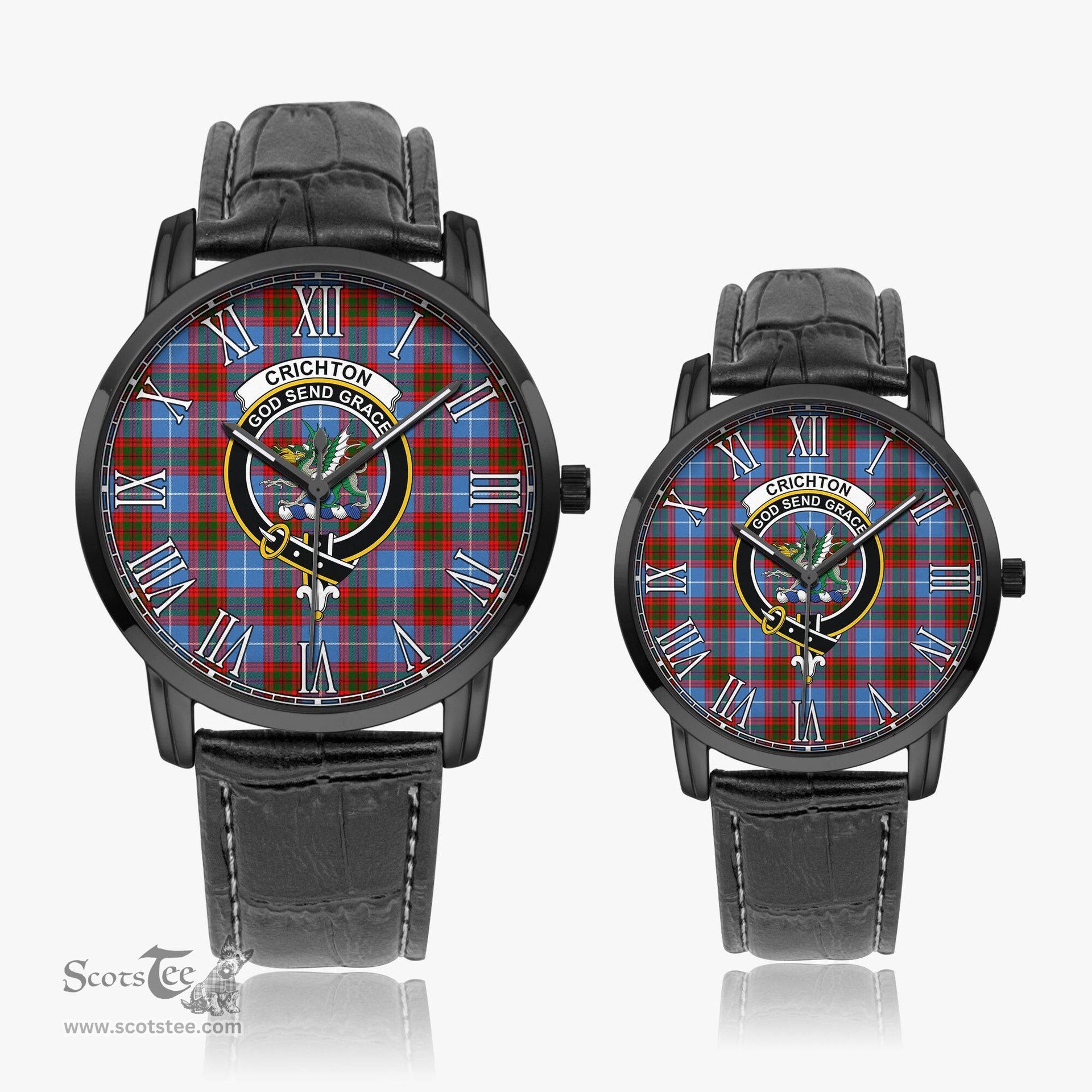 Scottish Crichton Family Crest Quartz Watch With Leather Strap - Tartan Watch Instafamous Quartz Leather Strap Plaid Watch Scottish Plaid Tartan Plaid - ScotsTee - scotstee.com