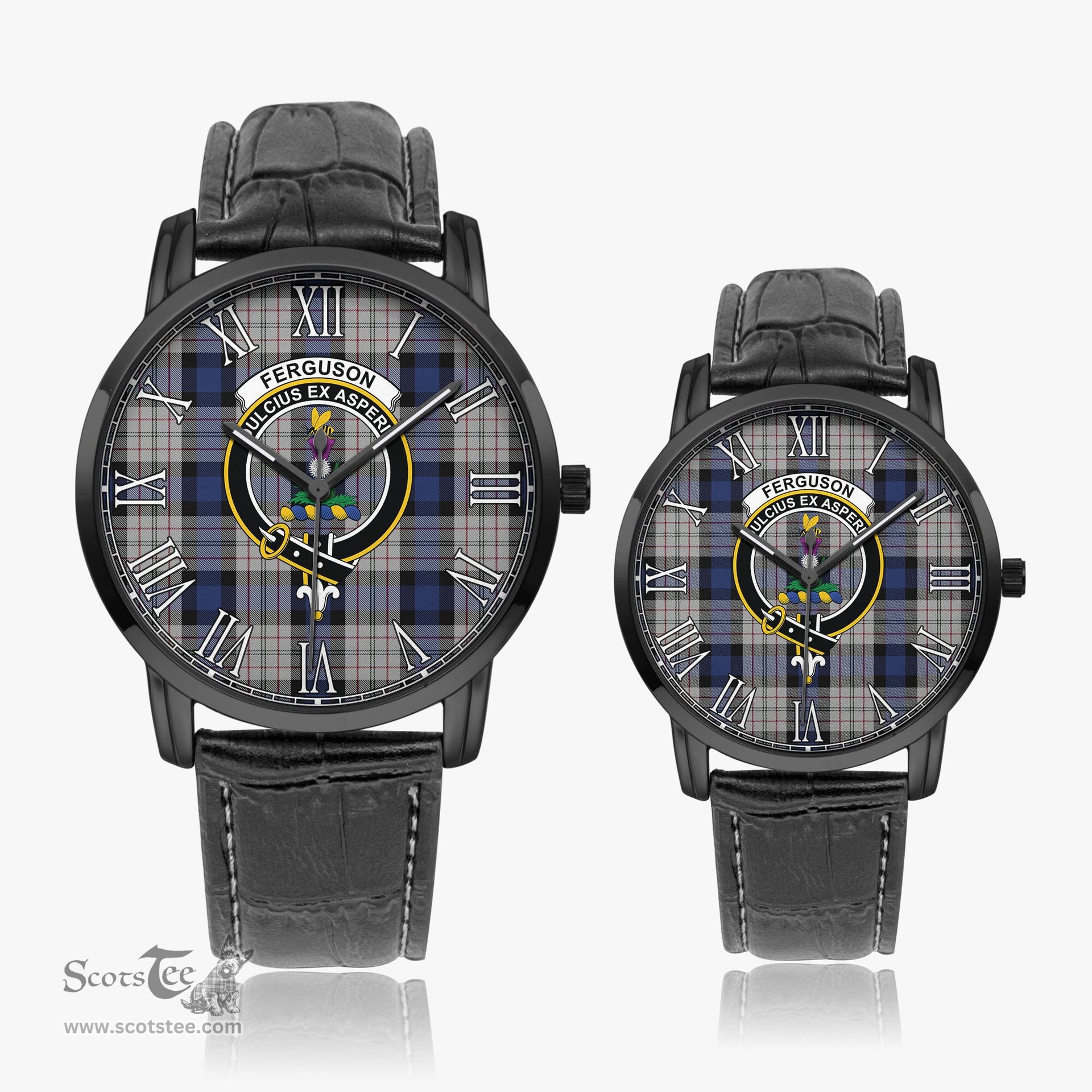 Scottish Ferguson Dress Family Crest Quartz Watch With Leather Strap - Tartan Watch Instafamous Quartz Leather Strap Plaid Watch Scottish Plaid Tartan Plaid - ScotsTee - scotstee.com