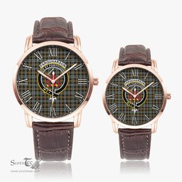 Scottish Farquharson Weathered Family Crest Quartz Watch With Leather Strap - Tartan Watch Instafamous Quartz Leather Strap Plaid Watch Scottish Plaid Tartan Plaid - ScotsTee - scotstee.com