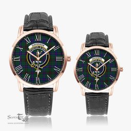 Scottish Davidson Modern Family Crest Quartz Watch With Leather Strap - Tartan Watch Instafamous Quartz Leather Strap Plaid Watch Scottish Plaid Tartan Plaid - ScotsTee - scotstee.com
