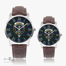Scottish Davidson Modern Family Crest Quartz Watch With Leather Strap - Tartan Watch Instafamous Quartz Leather Strap Plaid Watch Scottish Plaid Tartan Plaid - ScotsTee - scotstee.com