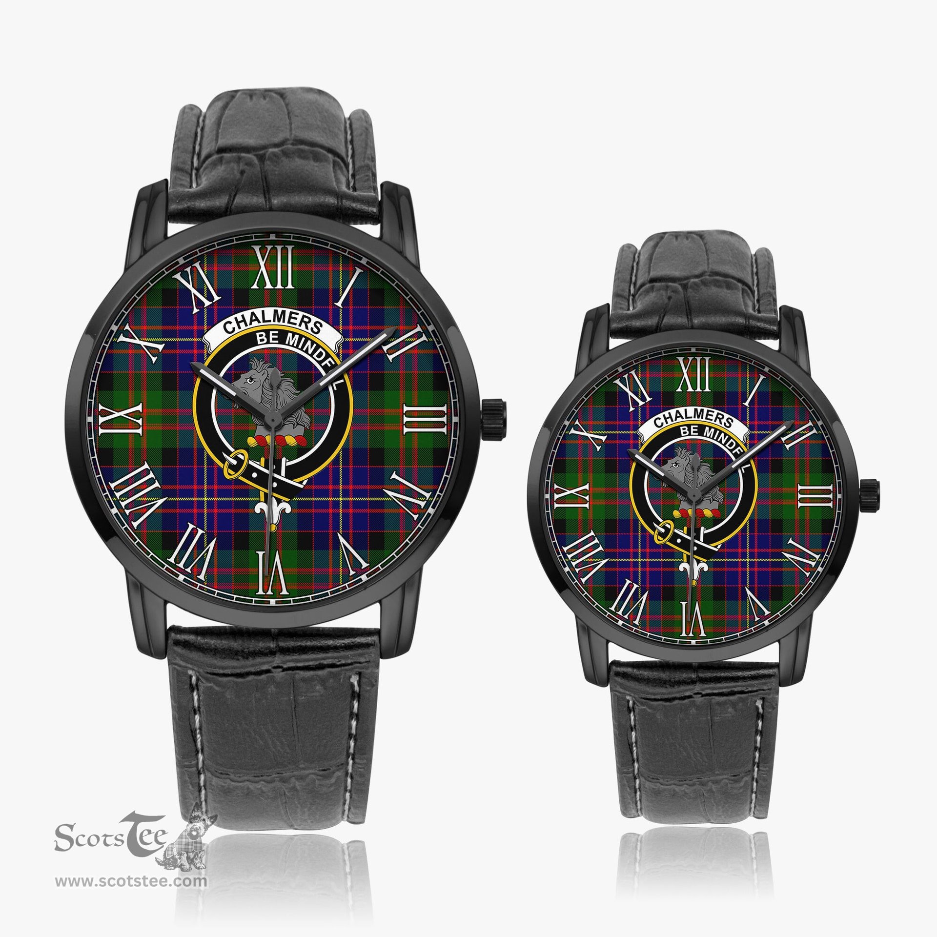 Scottish Chalmers Modern Family Crest Quartz Watch With Leather Strap - Tartan Watch Instafamous Quartz Leather Strap Plaid Watch Scottish Plaid Tartan Plaid - ScotsTee - scotstee.com