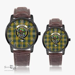 Scottish Fraser Yellow Family Crest Quartz Watch With Leather Strap - Tartan Watch Instafamous Quartz Leather Strap Plaid Watch Scottish Plaid Tartan Plaid - ScotsTee - scotstee.com