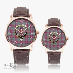 Scottish Crawford Ancient Family Crest Quartz Watch With Leather Strap - Tartan Watch Instafamous Quartz Leather Strap Plaid Watch Scottish Plaid Tartan Plaid - ScotsTee - scotstee.com