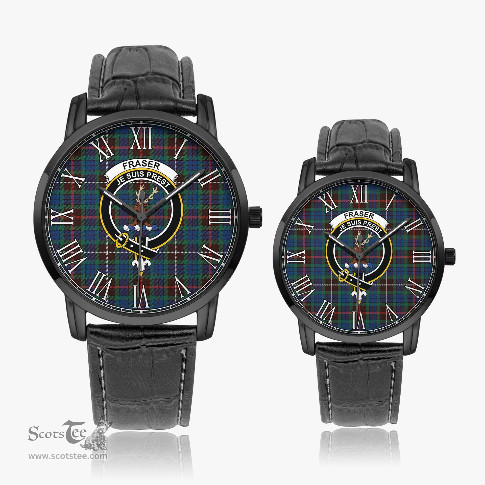 Scottish Fraser Hunting Ancient Family Crest Quartz Watch With Leather Strap - Tartan Watch Instafamous Quartz Leather Strap Plaid Watch Scottish Plaid Tartan Plaid - ScotsTee - scotstee.com