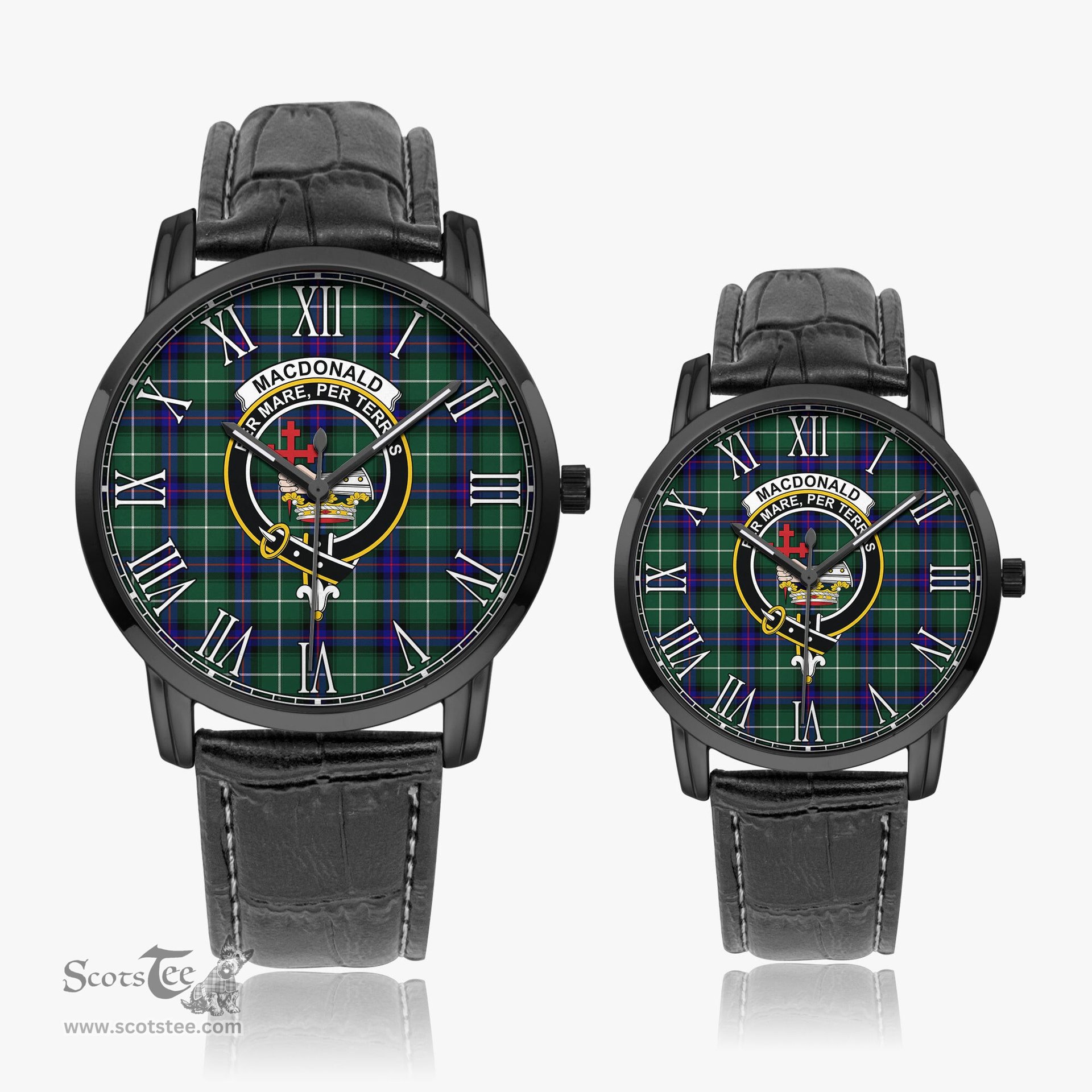 Scottish MacDonald of the Isles Hunting Modern Family Crest Quartz Watch With Leather Strap - Tartan Watch Instafamous Quartz Leather Strap Plaid Watch Scottish Plaid Tartan Plaid - ScotsTee - scotstee.com