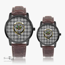 Scottish Douglas Grey Modern Family Crest Quartz Watch With Leather Strap - Tartan Watch Instafamous Quartz Leather Strap Plaid Watch Scottish Plaid Tartan Plaid - ScotsTee - scotstee.com
