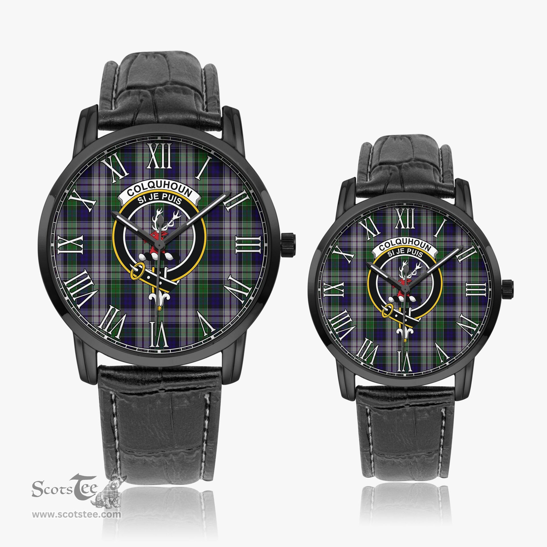 Scottish Colquhoun Dress Family Crest Quartz Watch With Leather Strap - Tartan Watch Instafamous Quartz Leather Strap Plaid Watch Scottish Plaid Tartan Plaid - ScotsTee - scotstee.com