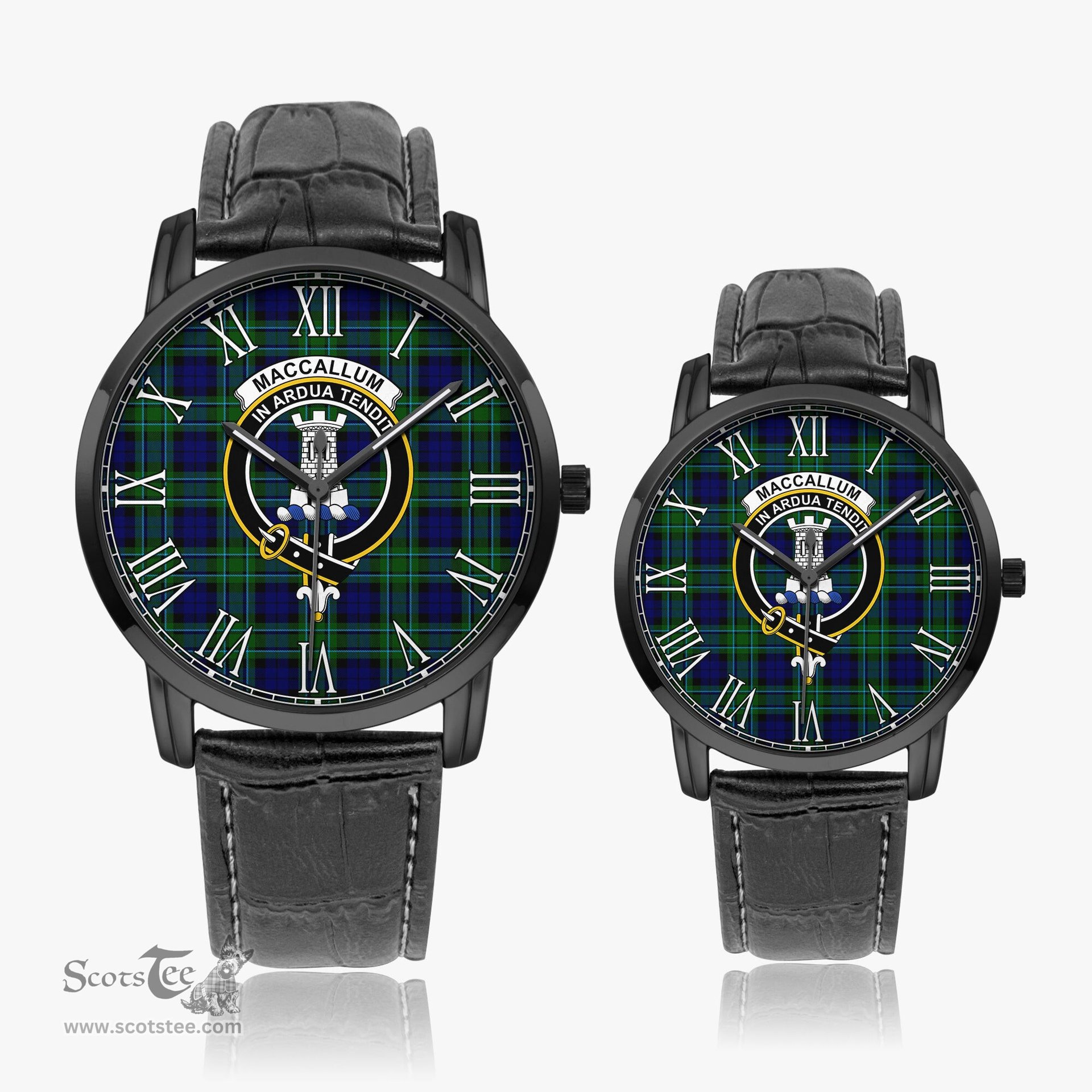 Scottish MacCallum Modern Family Crest Quartz Watch With Leather Strap - Tartan Watch Instafamous Quartz Leather Strap Plaid Watch Scottish Plaid Tartan Plaid - ScotsTee - scotstee.com