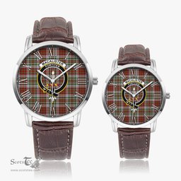Scottish MacAlister Dress Family Crest Quartz Watch With Leather Strap - Tartan Watch Instafamous Quartz Leather Strap Plaid Watch Scottish Plaid Tartan Plaid - ScotsTee - scotstee.com