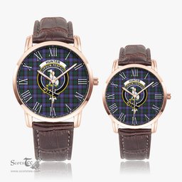Scottish Hunter Modern Family Crest Quartz Watch With Leather Strap - Tartan Watch Instafamous Quartz Leather Strap Plaid Watch Scottish Plaid Tartan Plaid - ScotsTee - scotstee.com