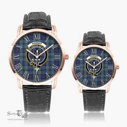 Scottish Hannay Blue Family Crest Quartz Watch With Leather Strap - Tartan Watch Instafamous Quartz Leather Strap Plaid Watch Scottish Plaid Tartan Plaid - ScotsTee - scotstee.com