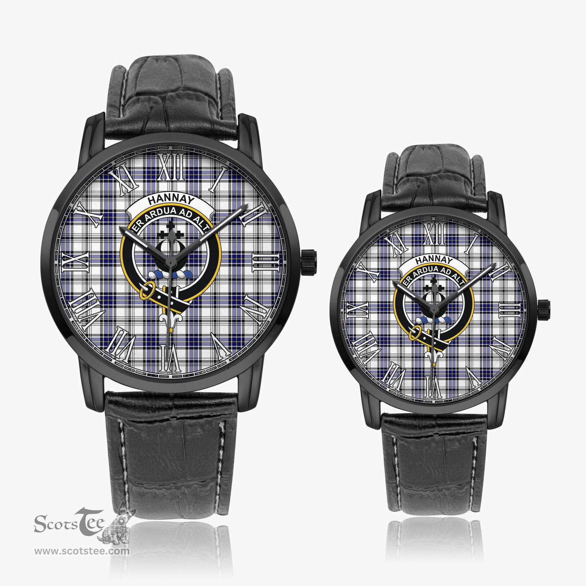 Scottish Hannay Modern Family Crest Quartz Watch With Leather Strap - Tartan Watch Instafamous Quartz Leather Strap Plaid Watch Scottish Plaid Tartan Plaid - ScotsTee - scotstee.com