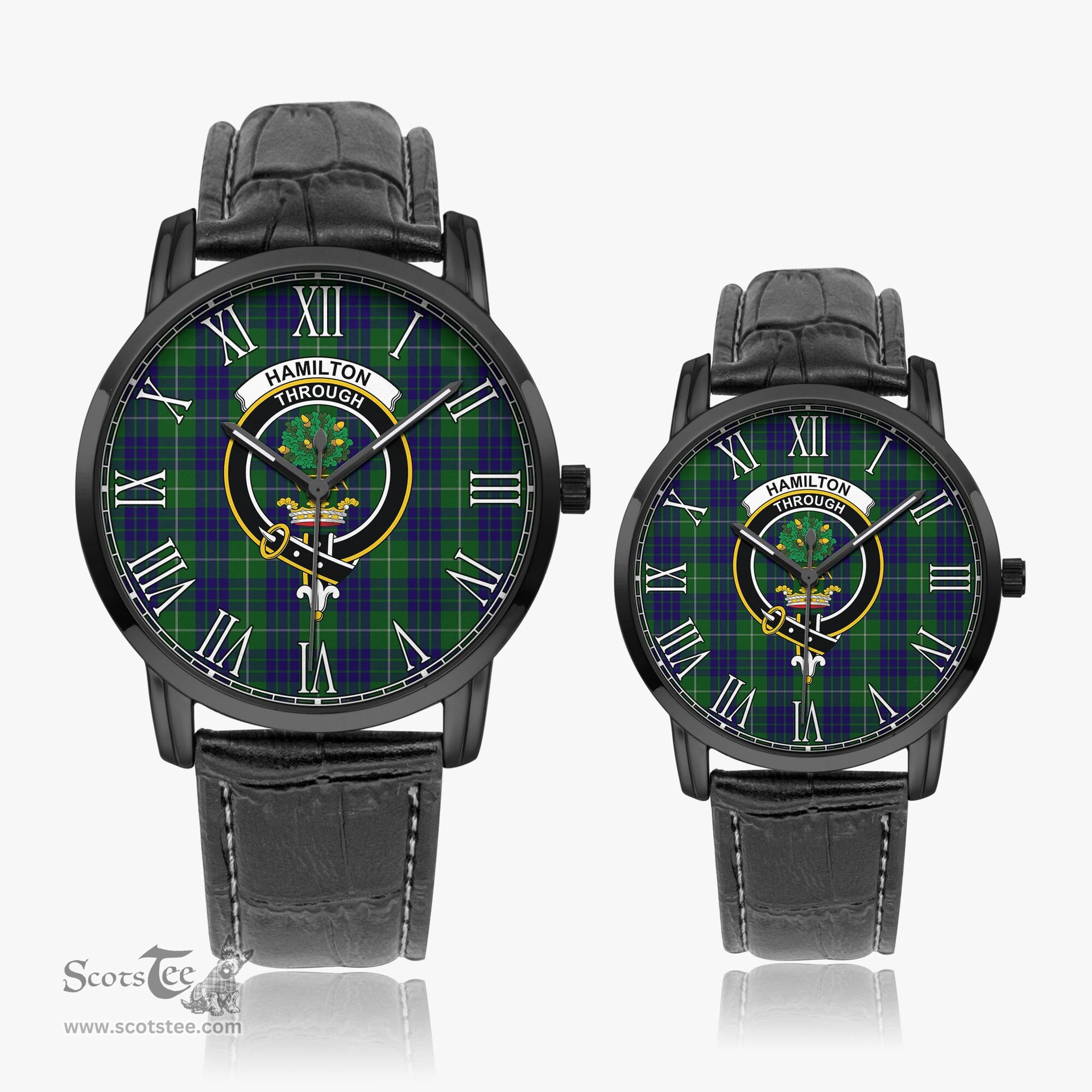 Scottish Hamilton Green Hunting Family Crest Quartz Watch With Leather Strap - Tartan Watch Instafamous Quartz Leather Strap Plaid Watch Scottish Plaid Tartan Plaid - ScotsTee - scotstee.com