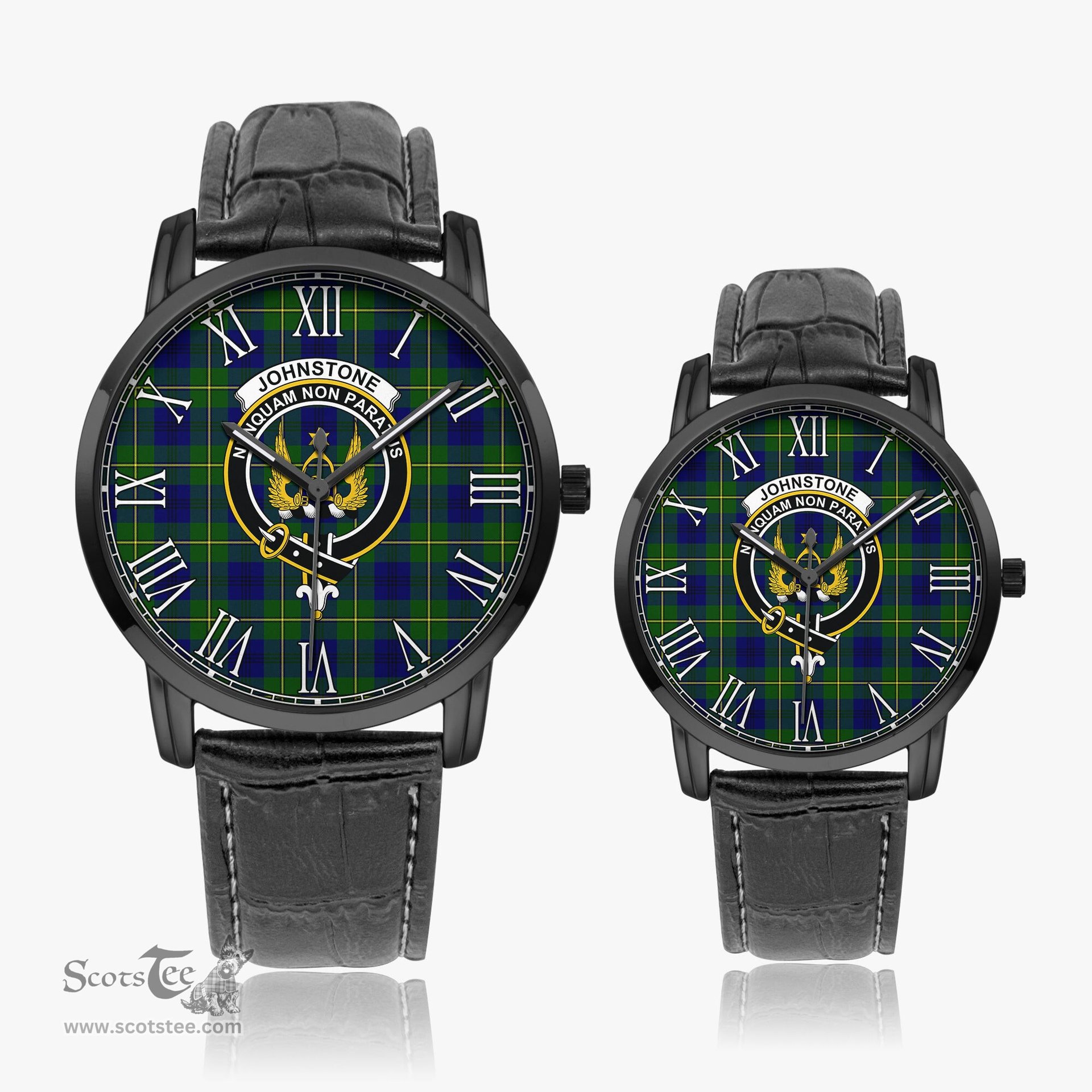 Scottish Johnstone Modern Family Crest Quartz Watch With Leather Strap - Tartan Watch Instafamous Quartz Leather Strap Plaid Watch Scottish Plaid Tartan Plaid - ScotsTee - scotstee.com