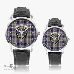 Scottish Livingston Dress Family Crest Quartz Watch With Leather Strap - Tartan Watch Instafamous Quartz Leather Strap Plaid Watch Scottish Plaid Tartan Plaid - ScotsTee - scotstee.com