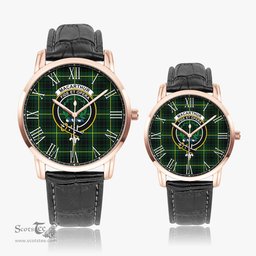 Scottish MacArthur Modern Family Crest Quartz Watch With Leather Strap - Tartan Watch Instafamous Quartz Leather Strap Plaid Watch Scottish Plaid Tartan Plaid - ScotsTee - scotstee.com