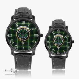 Scottish MacArthur Modern Family Crest Quartz Watch With Leather Strap - Tartan Watch Instafamous Quartz Leather Strap Plaid Watch Scottish Plaid Tartan Plaid - ScotsTee - scotstee.com