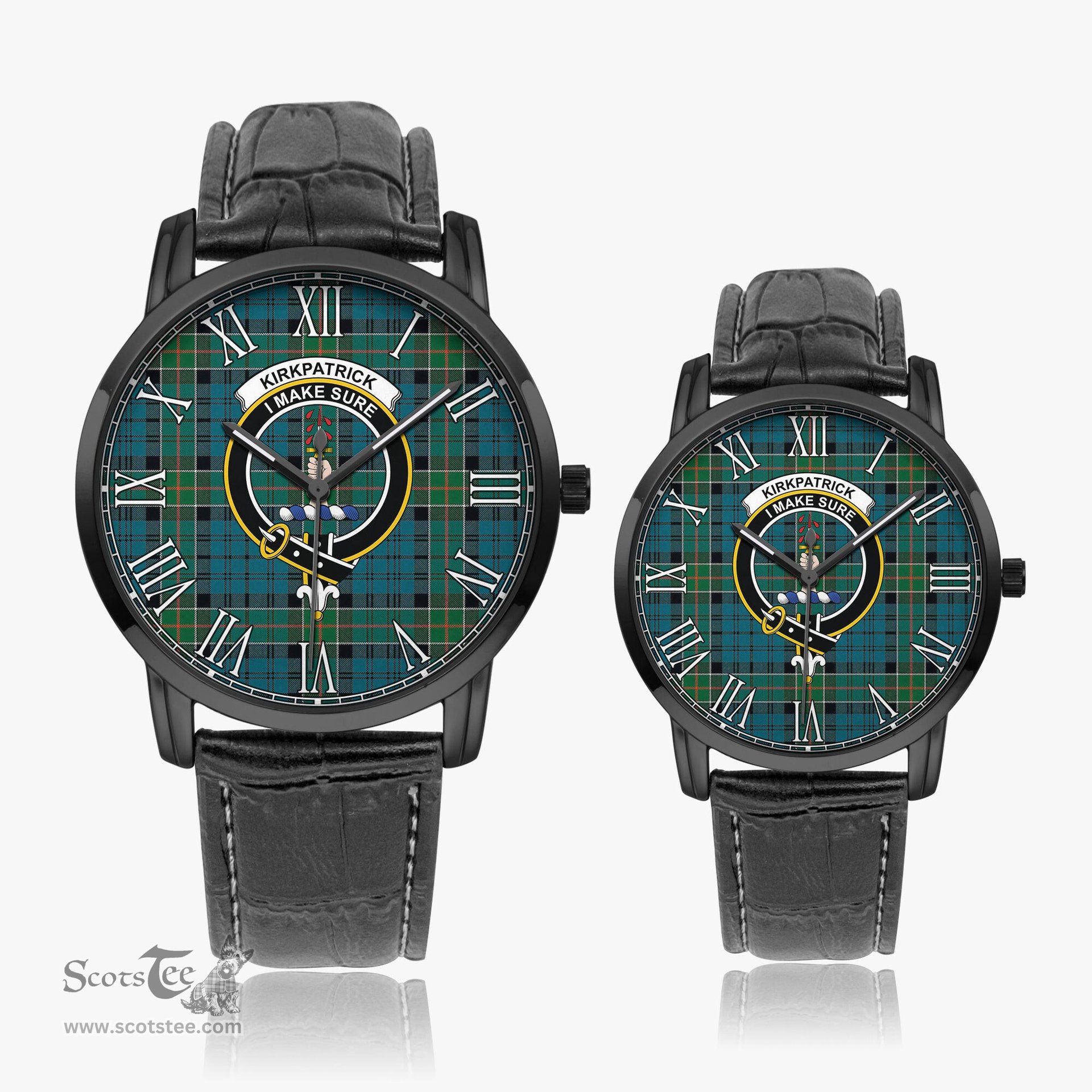Scottish Kirkpatrick Family Crest Quartz Watch With Leather Strap - Tartan Watch Instafamous Quartz Leather Strap Plaid Watch Scottish Plaid Tartan Plaid - ScotsTee - scotstee.com