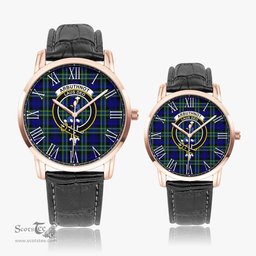 Scottish Arbuthnot Modern Family Crest Quartz Watch With Leather Strap - Tartan Watch Instafamous Quartz Leather Strap Plaid Watch Scottish Plaid Tartan Plaid - ScotsTee - scotstee.com